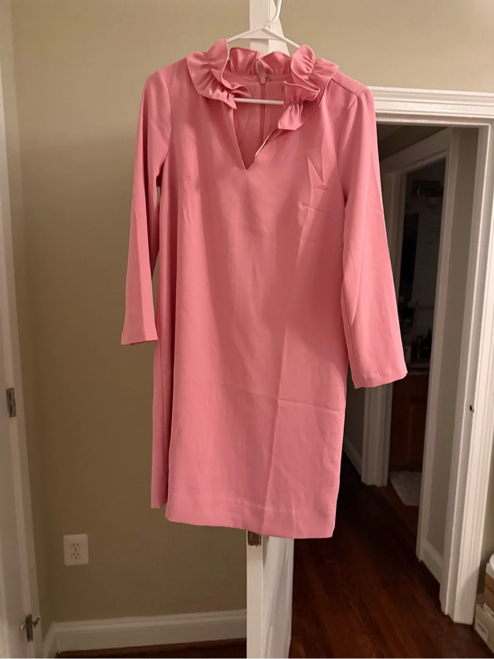 J. Crew Pink Ruffle-Collar Long Sleeve Shift Dress